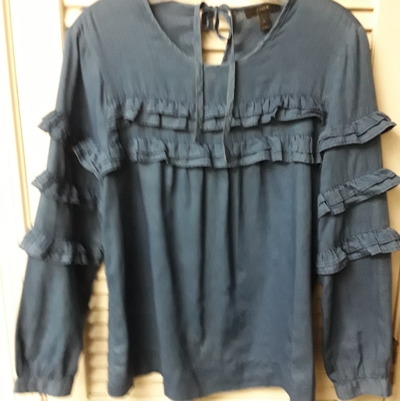 J Crew Ruffle Chambray Tiered Peasant Top BluBoho - Picture 4 of 12